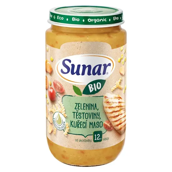 SUNAR Příkrm zelenina těstoviny kuřecí maso 12m+ BIO 235 g