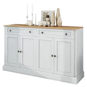 Modenvie SIDEBOARD 150/40/86 cm z MDF a dřevotřísky v bílé a dekoru přírodního dřeva