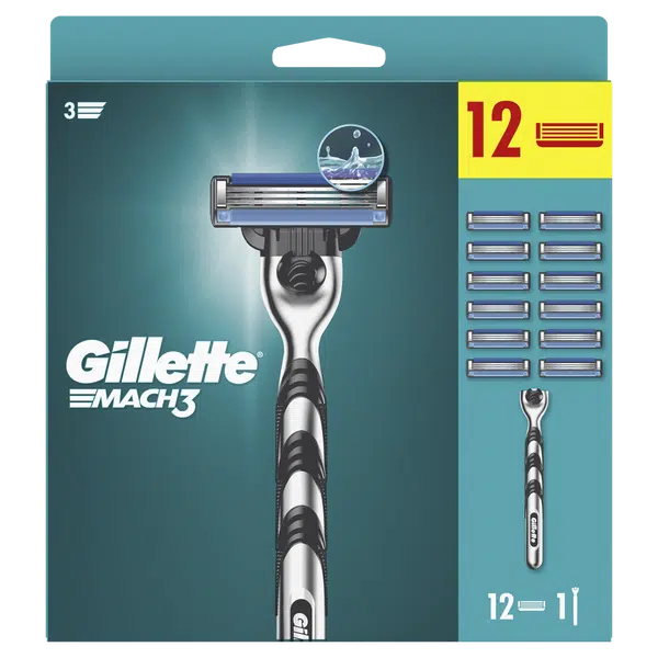 GILLETTE Mach3 Holící strojek + Náhradní hlavice 12 kusů