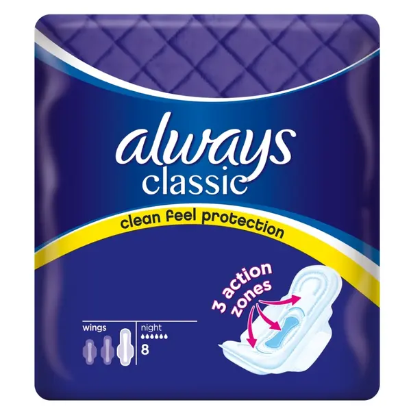 ALWAYS Classic Night Hygienické vložky s křidélky 8 ks
