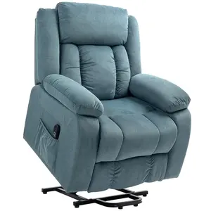 HOMCOM TV křeslo s asistencí zvedání, polyester, ocel, modrá