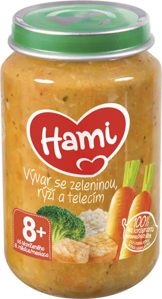 HAMI Mäsozeleninový príkrm Vývar so zeleninou, ryžou a teľacím