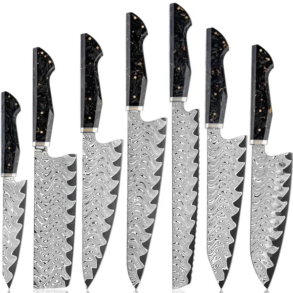 Sada damaškových kuchynských nožov - Čierna H38065