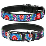 Kožený obojok so vzorom FLOWERS čierny, Obvod krku: 27-36 cm, širka: 15 mm