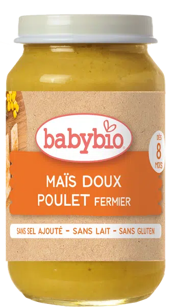 BABYBIO bio sladká kukurica s farmárskym kuracím mäsom