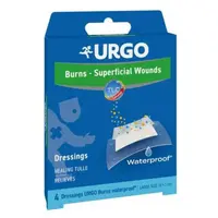 URGO Burns Waterproof Na popáleniny lipidokoloidná náplasť, sterilná, vodeodolná, 10x7 cm