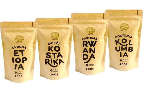 Káva Zlaté Zrnko - Spoznaj 4 kávy na ovocné espresso 800g (Etiópia, Kostarika, Rwanda, Kolumbia)