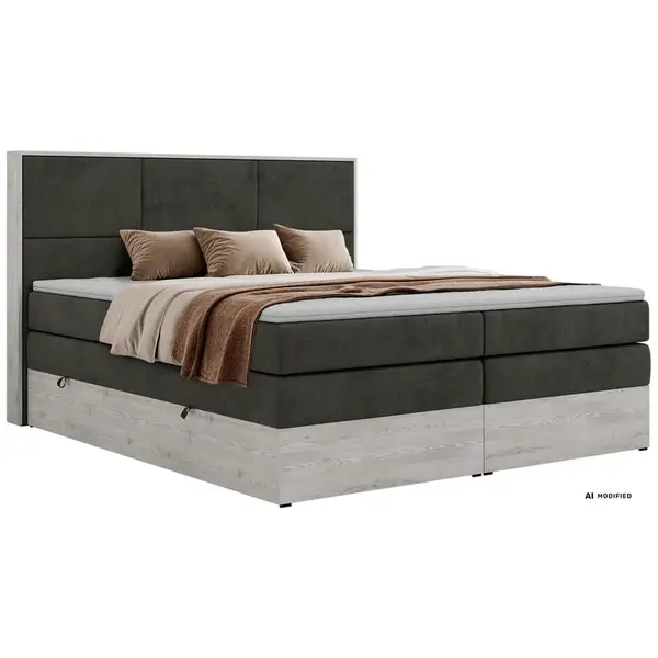 MKS POSTEL BOXSPRING DELNOR KING 180/200 - Tmavě šedá Samet - Topper T25 - H3