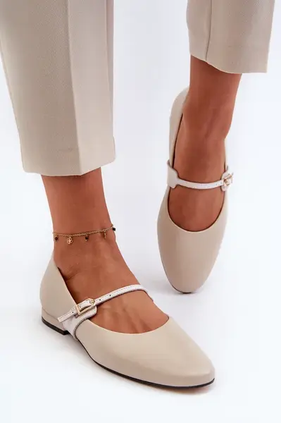 Dámské kožené baletky na ploché podrážce Laura Messi 2774 béžové