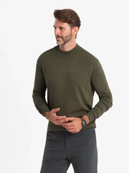 Ombre Men's knitted half turtleneck with viscose - dark olive