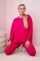 Komplet s oversize halenkou fuchsiové barvy