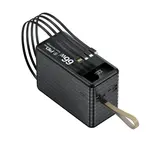 Powerbanka 120 000 mAh, PD66W, 2.1A, 4 integrované kabely + LED světlo, černá