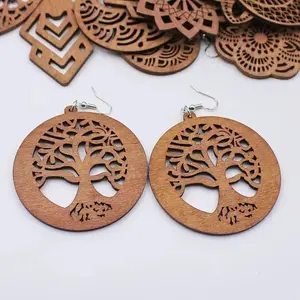 Alloy Wood Dangle Earrings