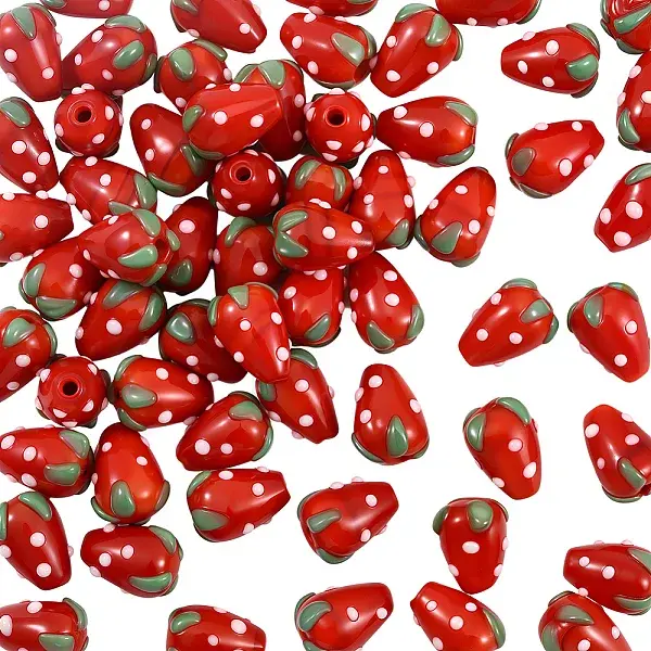 60Pcs Handmade Lampwork 3D Strawberry Beads