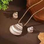 Shell Shape Alloy Enamel Pendant Necklaces & Stud Earrings Sets