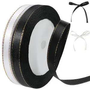 2 Rolls 2 Colors Gold Edged Polyester Ribbon