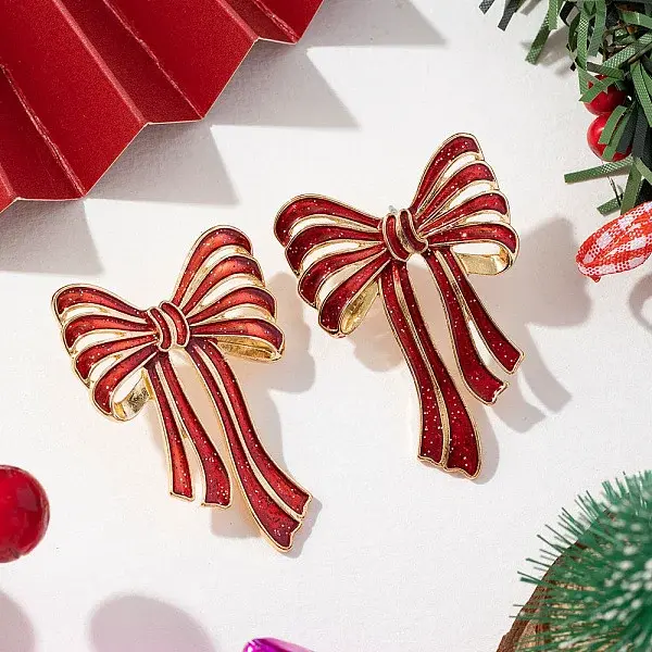 Bowknot Alloy Enamel Stud Earrings