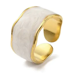 304 Stainless Steel Enamel Open Cuff Rings for Women