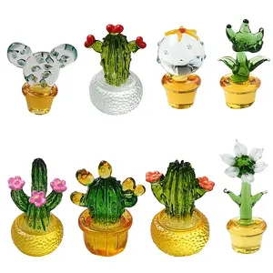 8Pcs 8 Styles Cactus Glass Figurines