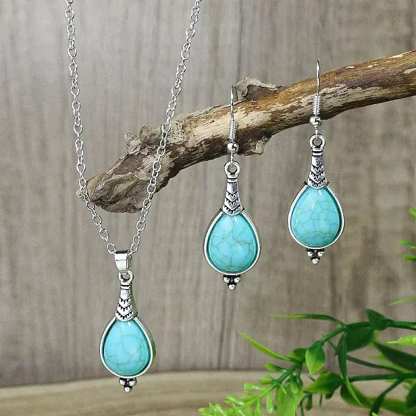 Synthetic Turquoise Pendant Necklaces & Dangle Earrings Sets