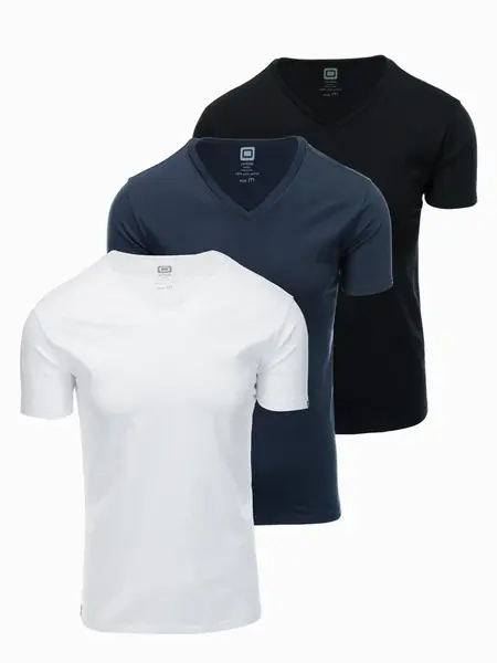 Ombre BASIC men's V-neck cotton t-shirt set - black/white/blue