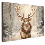 MuchoWow OBRAZ NA PLÁTNĚ Vánoce - sobi - zima - věnec 60x40 cm
