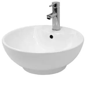 ECD-Germany UMYVADLO Ø 455 x 185 mm, kulaté, keramické, bílé, se stahovací sadou, stříbrné