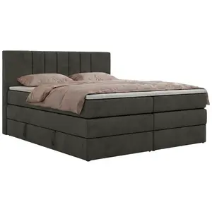 MKS POSTEL BOXSPRING INERO KING 180/200 - Tmavě šedá Samet - Topper T25 - H3