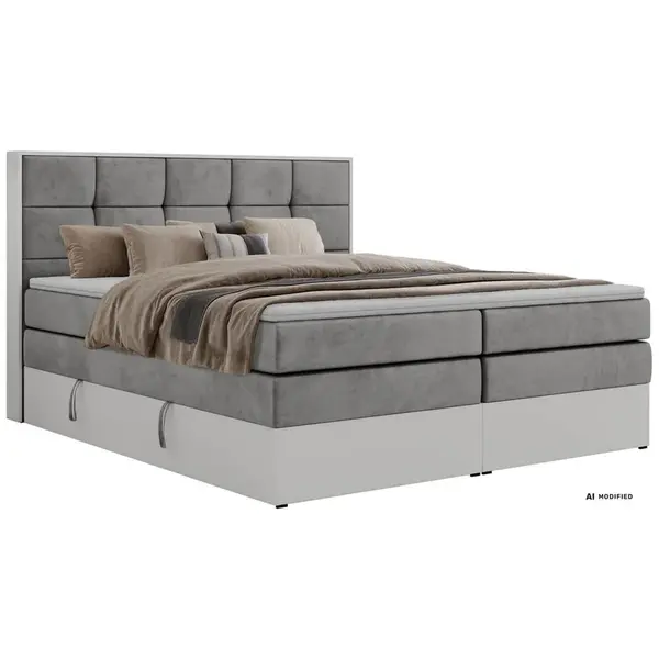 MKS POSTEL BOXSPRING ALVIT KING 200/200 - Světle šedá Samet - Topper Visco - H4