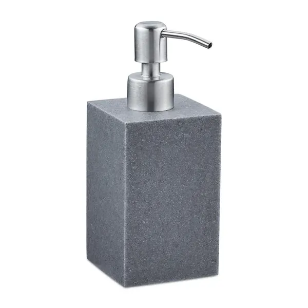 Relaxdays DÁVKOVAČ Šedý na mýdlo polyresin nerezová pumpička 300 ml