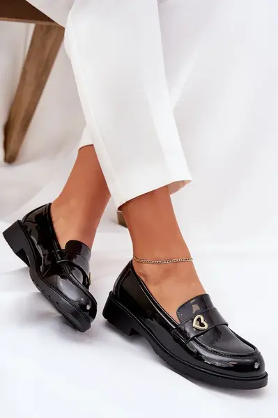 S. BARSKI Lakovane Dámské Mokasíny Se Srdíčkem Černé S.Barski