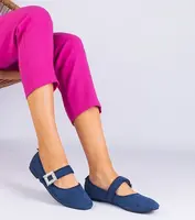 Gemre Navy blue ballerinas adorned with a buckle with Demetra crystals