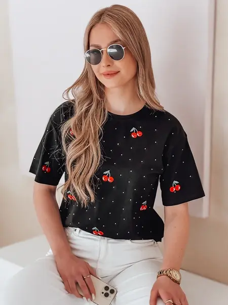 Černé tričko s třešněmi FRUTTIKA