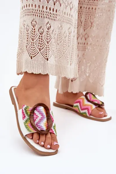 Boto Dámské Ploché Pantofle S Dekorativní Přezkou Bílé Luwam