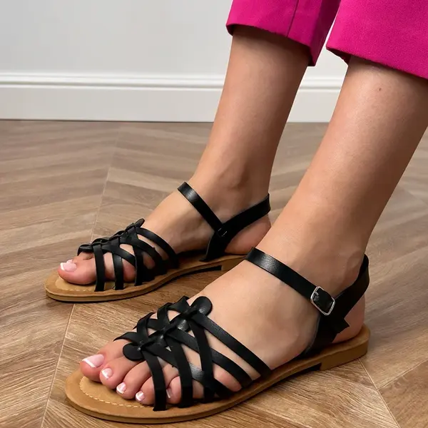 Gemre Black woven flat sandals Selvira