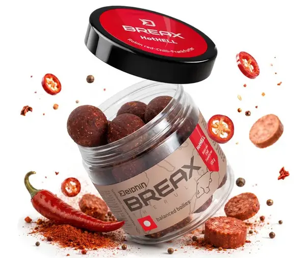 Delphin vyvážené boilies breax hothell robin red chilli fr.klobása 100 g - 16 mm