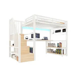 CHICFURN VYVÝŠENÁ POSTEL 90/200 cm v bílé barvě s LED osvětlením, stolem a USB