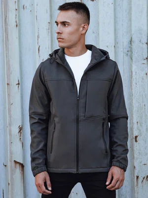 Kurtka męska przejściowa softshell z kapturem ciemnoszara Dstreet