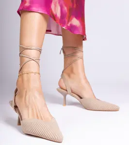 Gemre Palman brown fabric slingback stilettos
