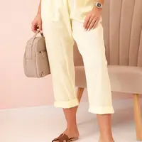 Kesi Włoski Dámské lněné kalhoty s bavlnou a páskem - žluté