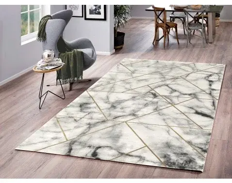 Koberec Craft 80x150 cm, mramorový dizajn, šedo-zlatý%