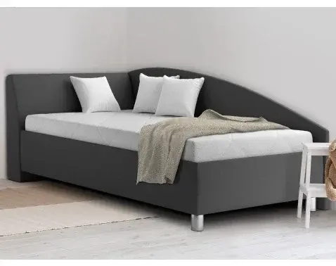 Rohová posteľ Andrew ľavá 110x200 cm, tmavo šedá látka%