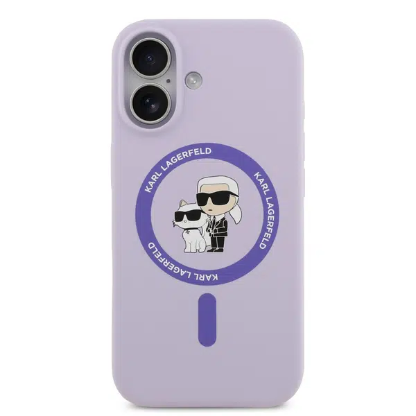 Zadní kryt Karl Lagerfeld Liquid Silicone Karl and Choupette MagSafe pro Apple iPhone 17, fialová