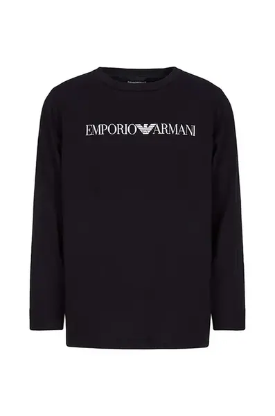 Dětské bavlněné tričko s dlouhým rukávem Emporio Armani tmavomodrá barva, s potiskem, 8N4TN6 1JPZZ