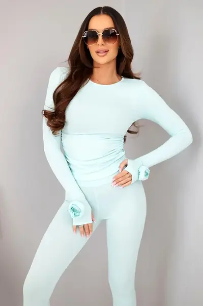 Dámský set z žebrované viskózy v mentolové barvě