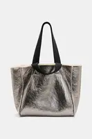 Oboustranná kožená kabelka AllSaints IZZY SHEARLING hnědá barva, W056XB