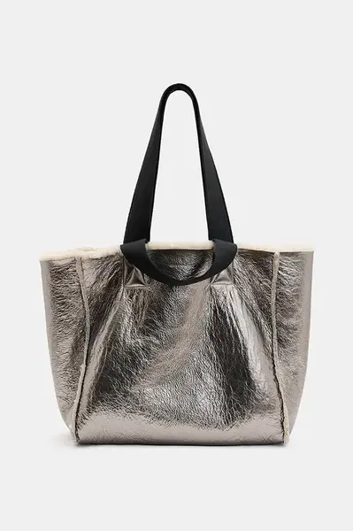 Oboustranná kožená kabelka AllSaints IZZY SHEARLING hnědá barva, W056XB