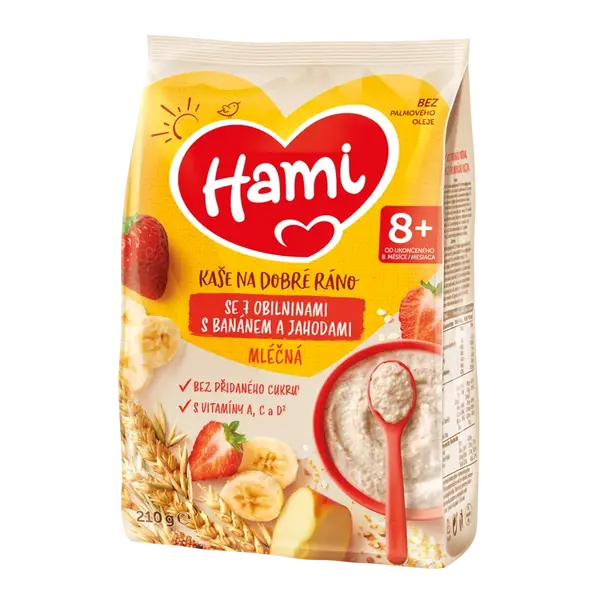 Hami Mléčná kaše na dobré ráno se 7 obilninami, banánem a jahodami 210 g