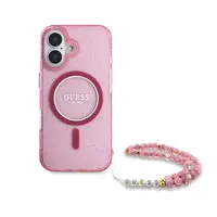Zadní kryt Guess IML Glitter Strap MagSafe pro Apple iPhone 16 Plus, růžová