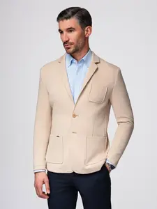 Ombre Men's SLIM knit jacket with subtle texture - beige